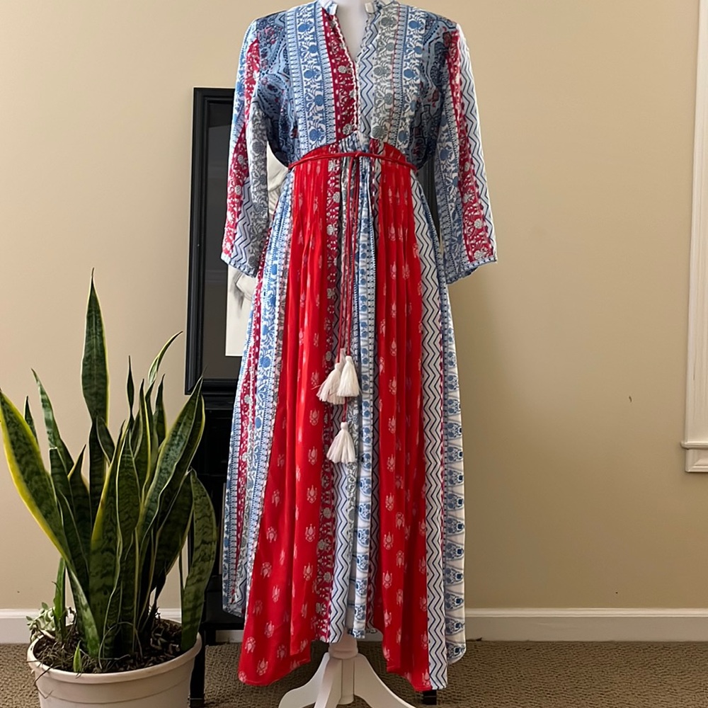 W for Women, summer dress, red, white & blue, size 10.
